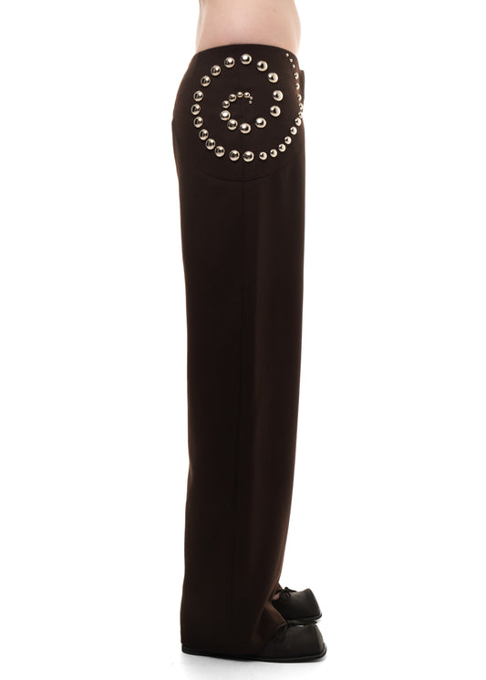 STUDDED SPIRAL TROUSERS BROWN