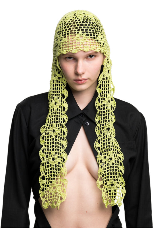 CROCHET SCARF CAP IN LIME